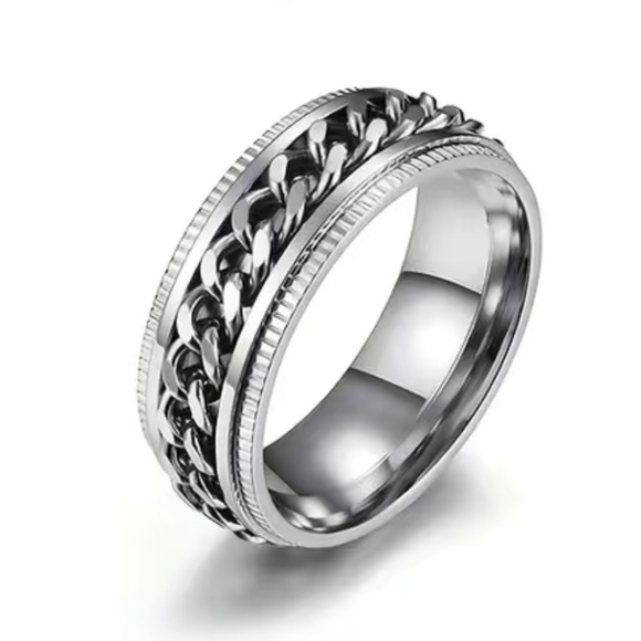 Silver Chain Anxiety Fidget Spinner Ring - Picture 3 of 6